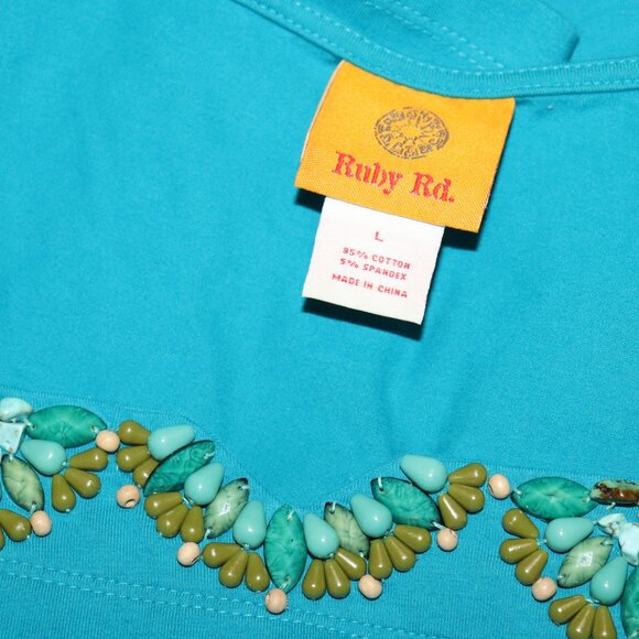 💙🌊 Ruby Rd. Blouse · Blue + Turquoise Detail · Size L · ¾ Sleeve - Picture 2 of 6